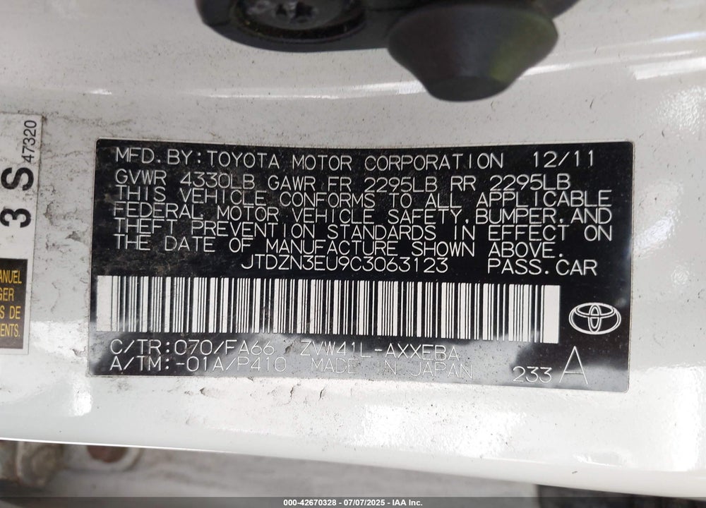 2012 TOYOTA PRIUS V VIN: JTDZN3EU9C3063123