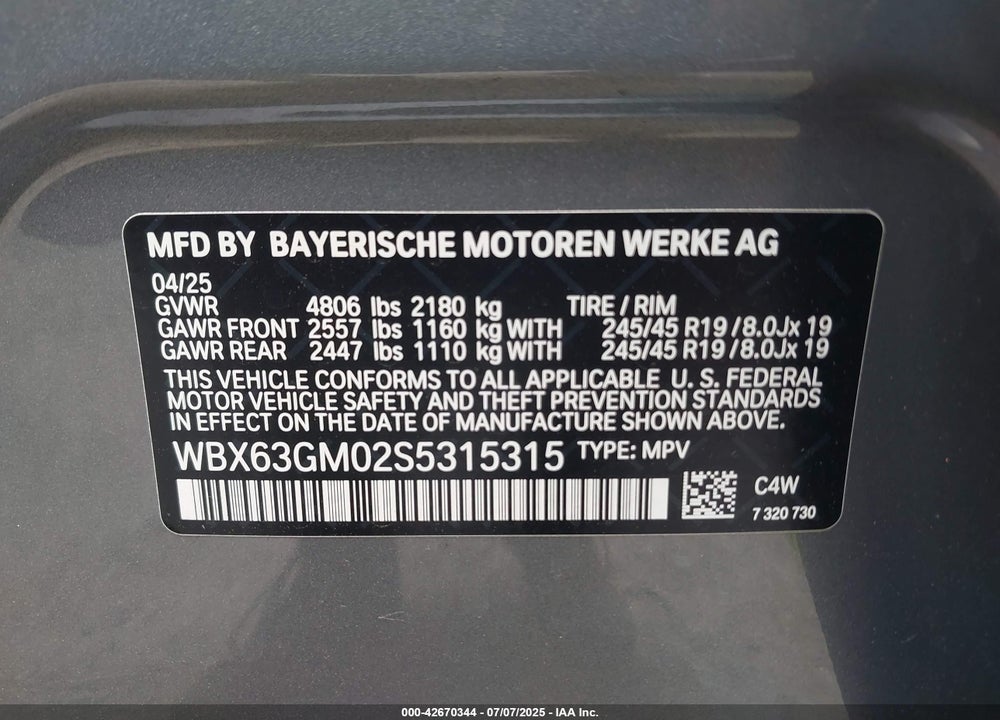 2025 BMW X2 VIN: WBX63GM02S5315315