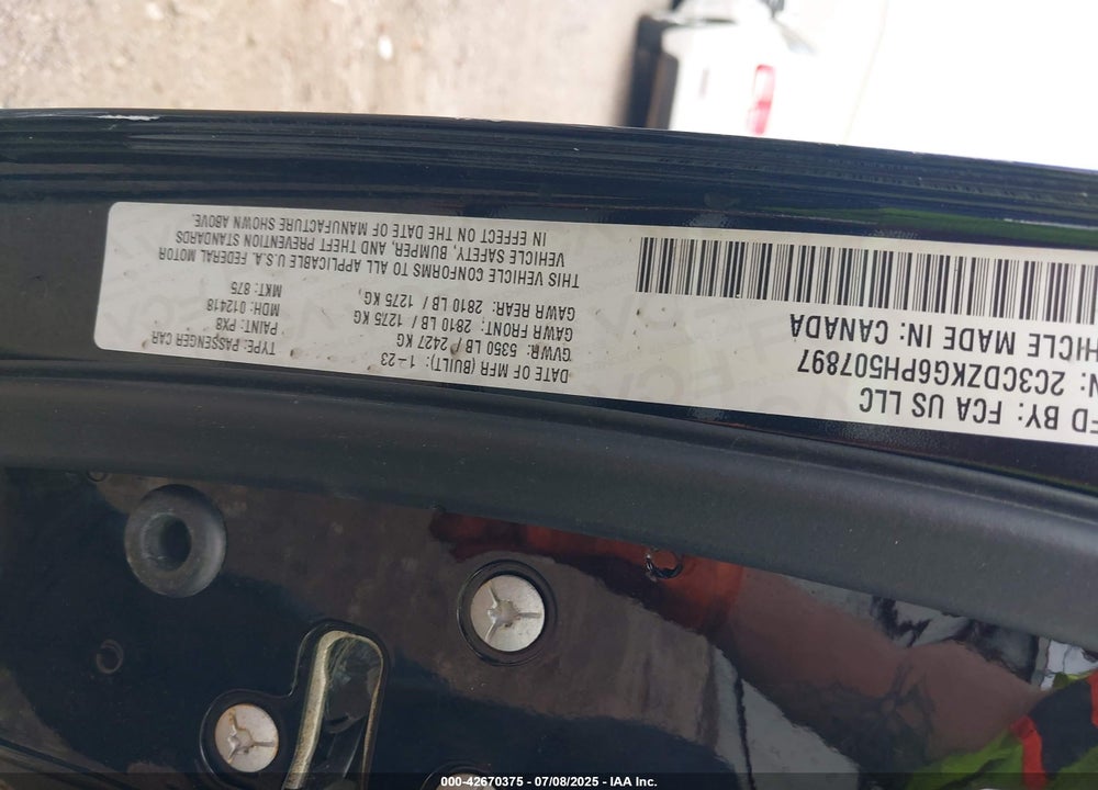 2023 DODGE CHALLENGER VIN: 2C3CDZKG6PH507897