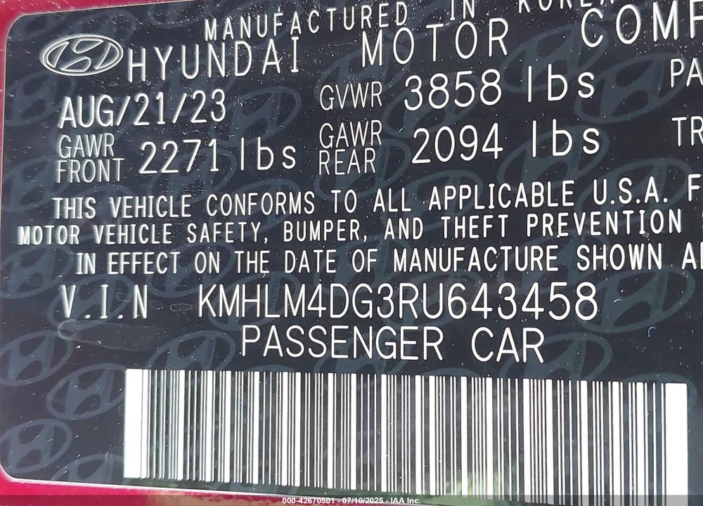 2024 HYUNDAI ELANTRA VIN: KMHLM4DG3RU643458