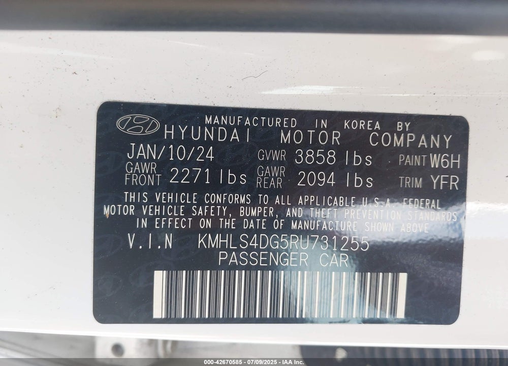 2024 HYUNDAI ELANTRA SEL VIN: KMHLS4DG5RU731255