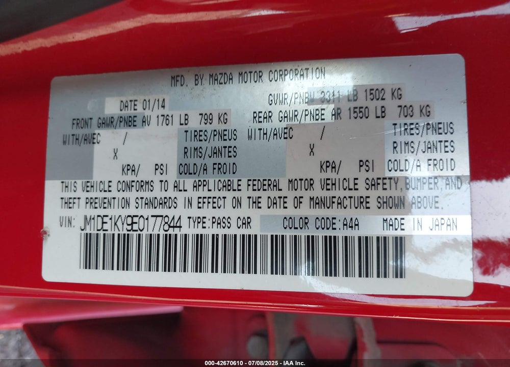 2014 MAZDA 2 VIN: JM1DE1KY9E0177844