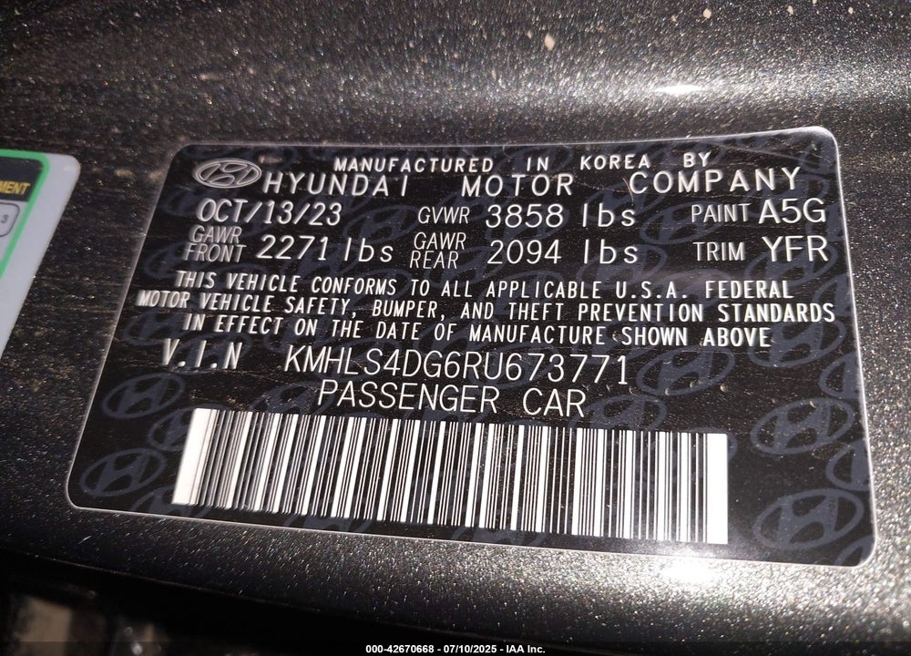 2024 HYUNDAI ELANTRA VIN: KMHLS4DG6RU673771