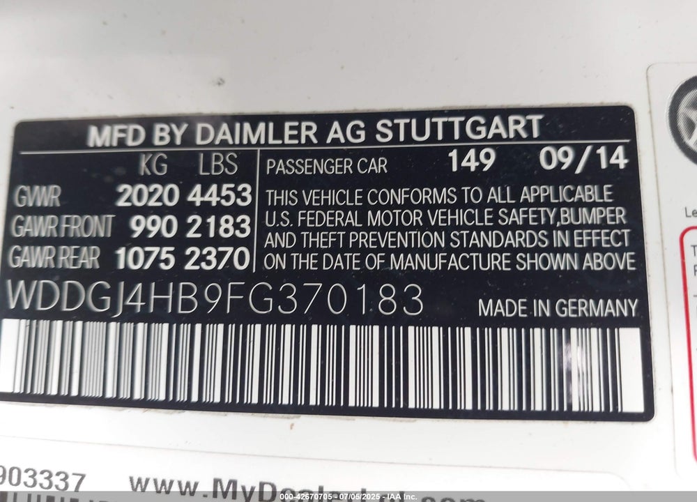 2015 MERCEDES-BENZ C 250 VIN: WDDGJ4HB9FG370183