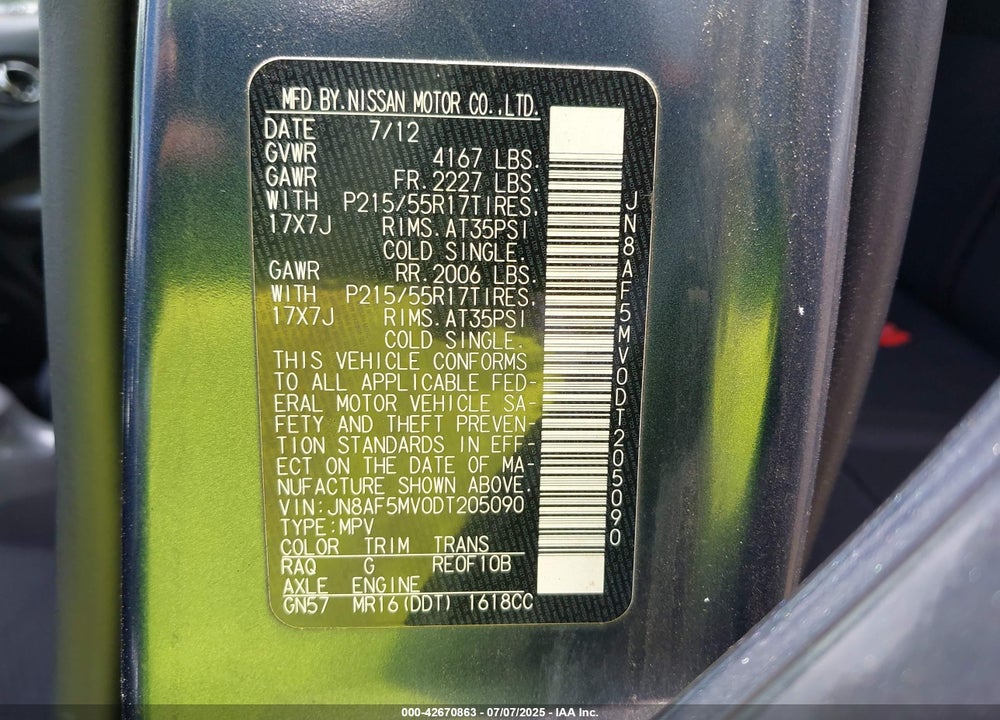 2013 NISSAN JUKE VIN: JN8AF5MV0DT205090