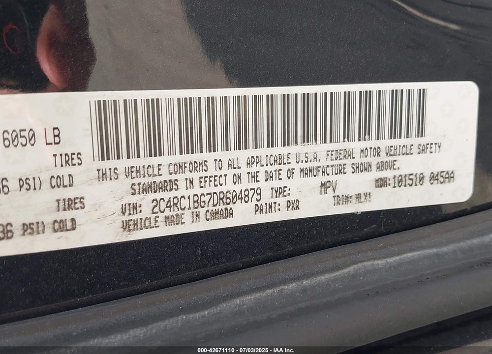 2013 CHRYSLER TOWN & COUNTRY TOURING VIN: 2C4RC1BG7DR604879