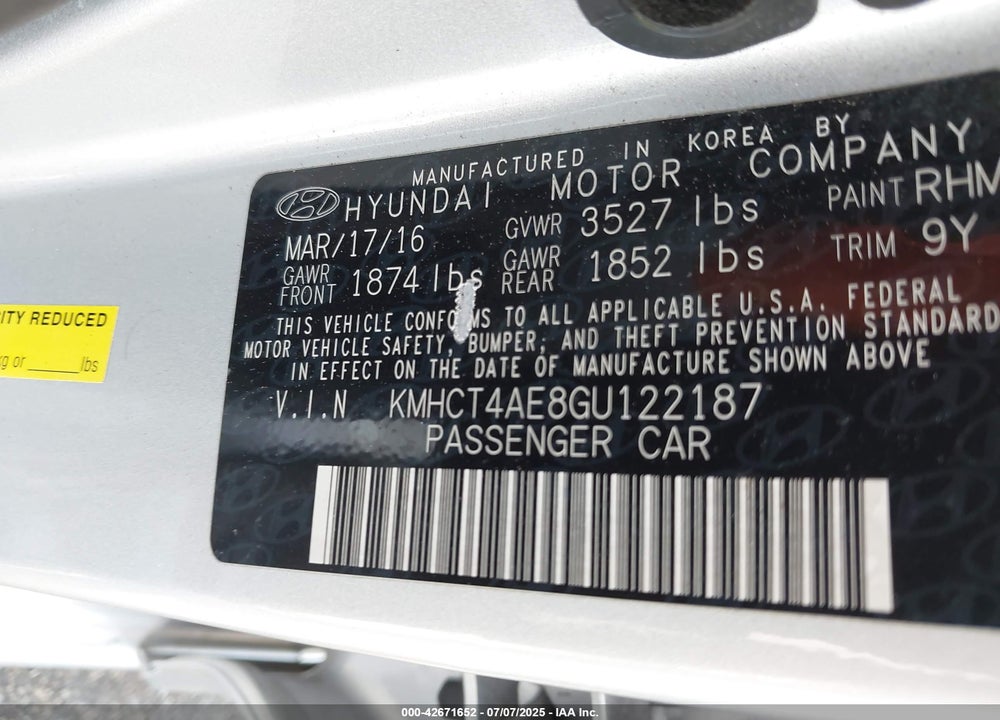 2016 HYUNDAI ACCENT SE VIN: KMHCT4AE8GU122187