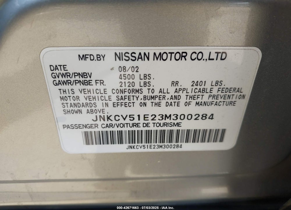 2003 INFINITI G35 LUXURY LEATHER VIN: JNKCV51E23M300284