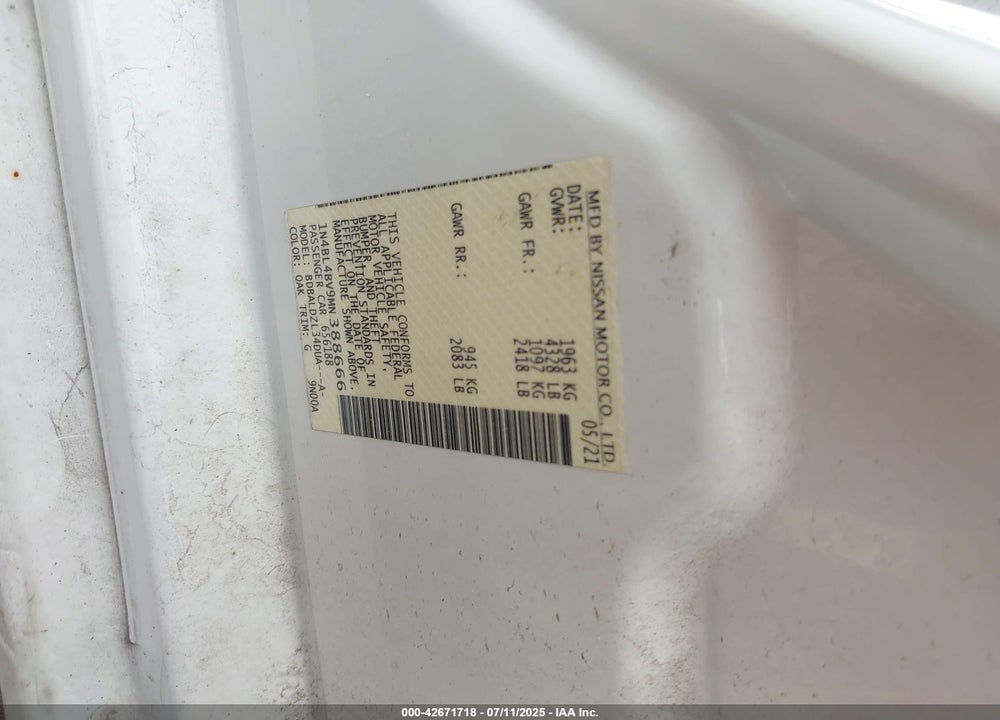 2021 NISSAN ALTIMA VIN: 1N4BL4BV9MN388666