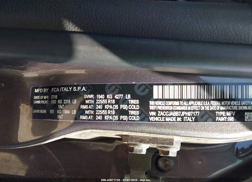 2018 JEEP RENEGADE VIN: ZACCJABB7JPH97177