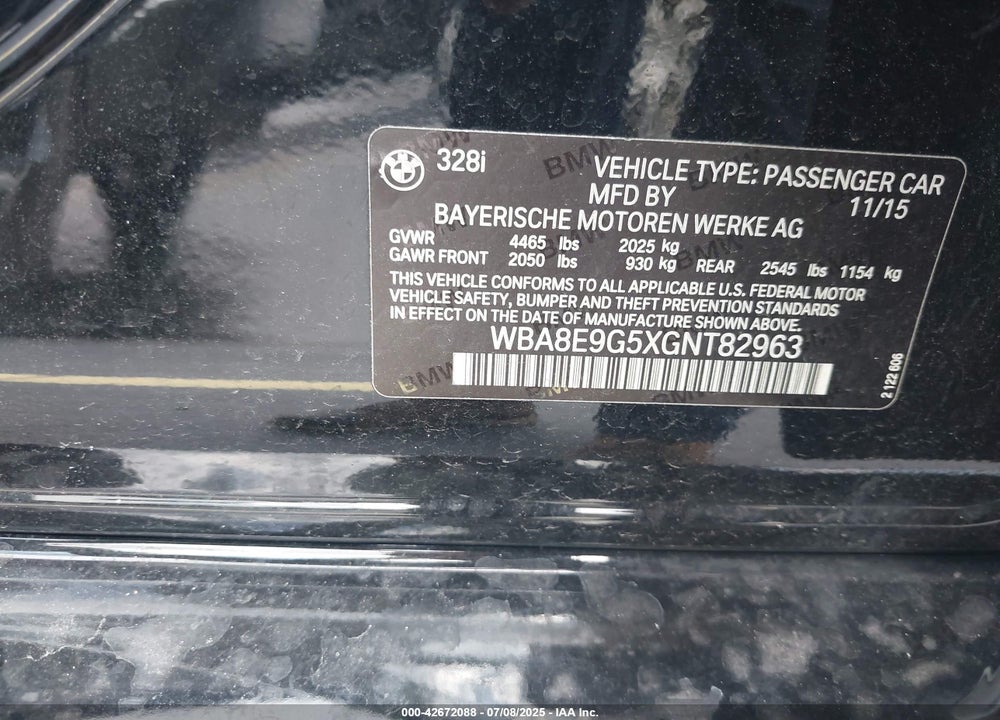 2016 BMW 328I VIN: WBA8E9G5XGNT82963