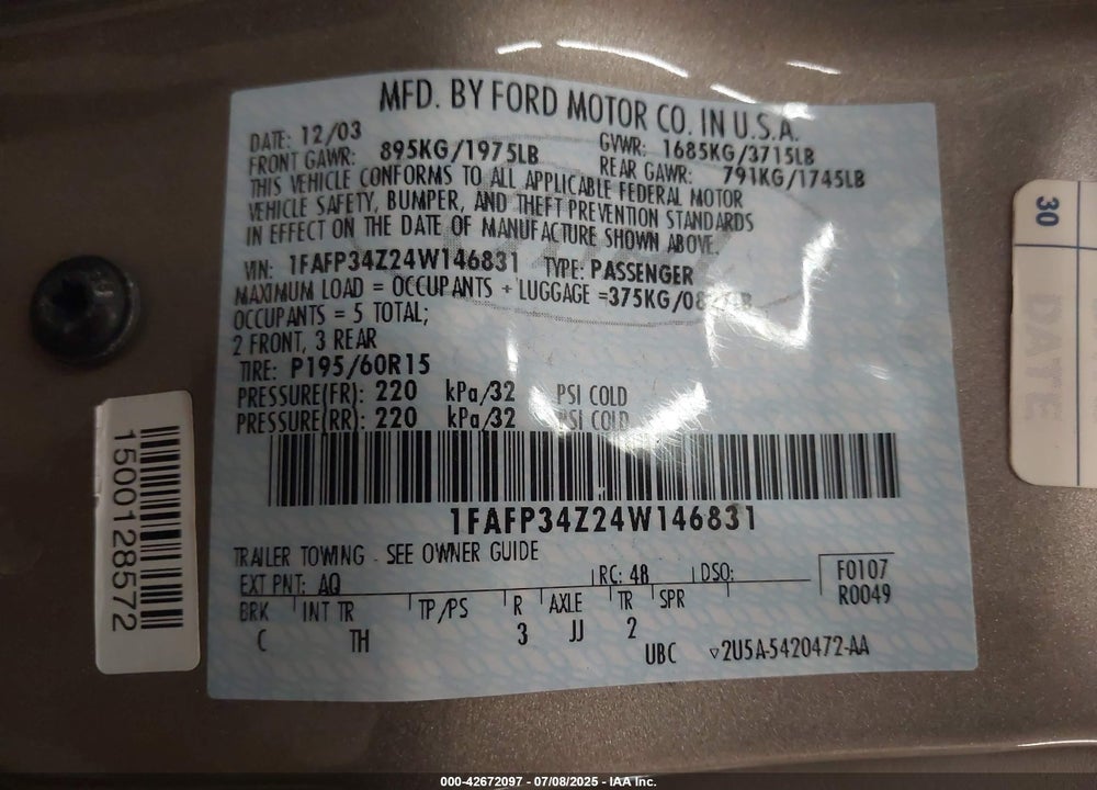 2004 FORD FOCUS SE VIN: 1FAFP34Z24W146831