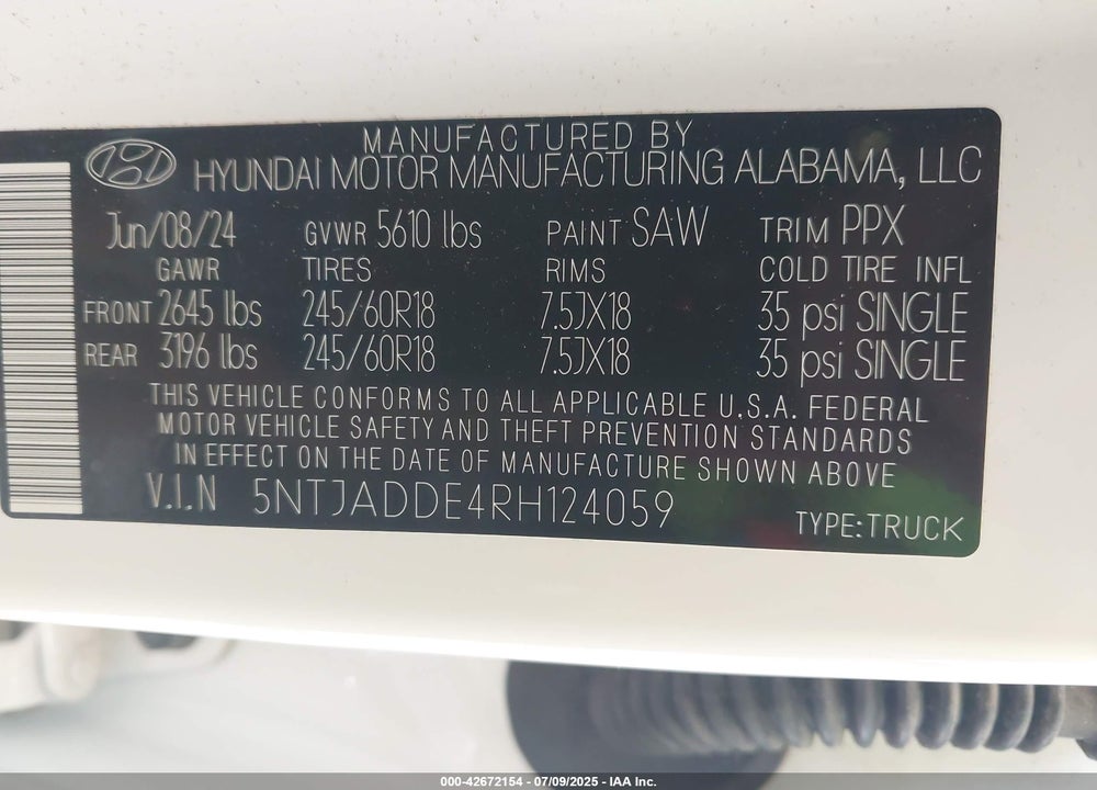 2024 HYUNDAI SANTA CRUZ VIN: 5NTJADDE4RH124059