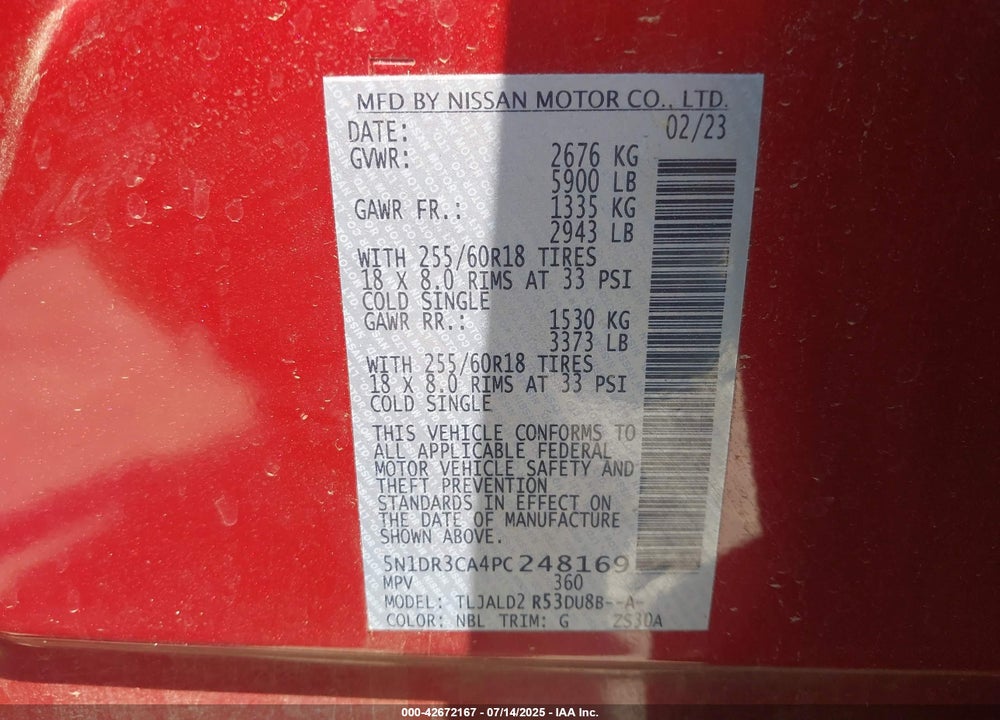 2023 NISSAN PATHFINDER VIN: 5N1DR3CA4PC248169