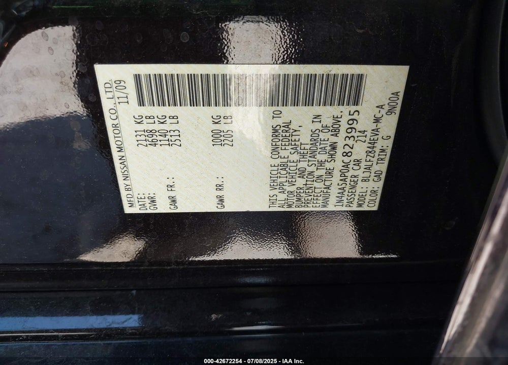 2010 NISSAN MAXIMA VIN: 1N4AA5AP0AC823995