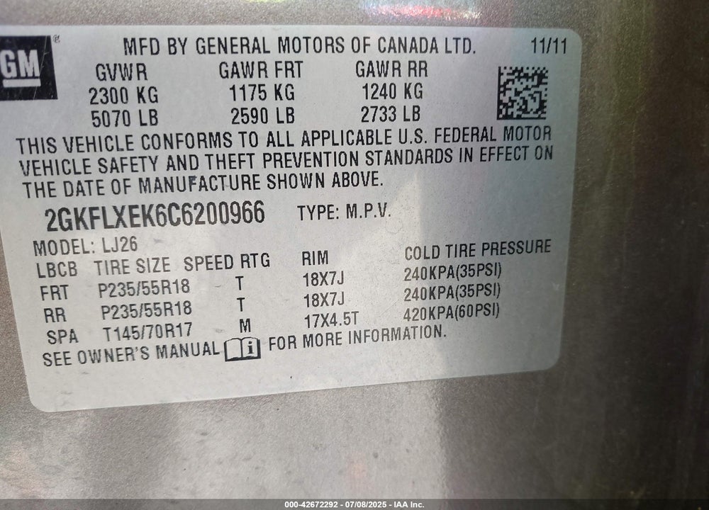 2012 GMC TERRAIN VIN: 2GKFLXEK6C6200966