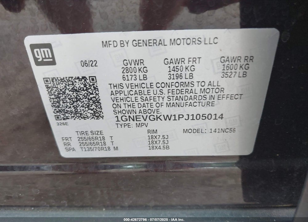 2023 CHEVROLET TRAVERSE VIN: 1GNEVGKW1PJ105014