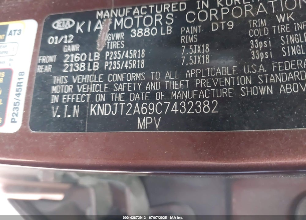 2012 KIA SOUL VIN: KNDJT2A69C7432382
