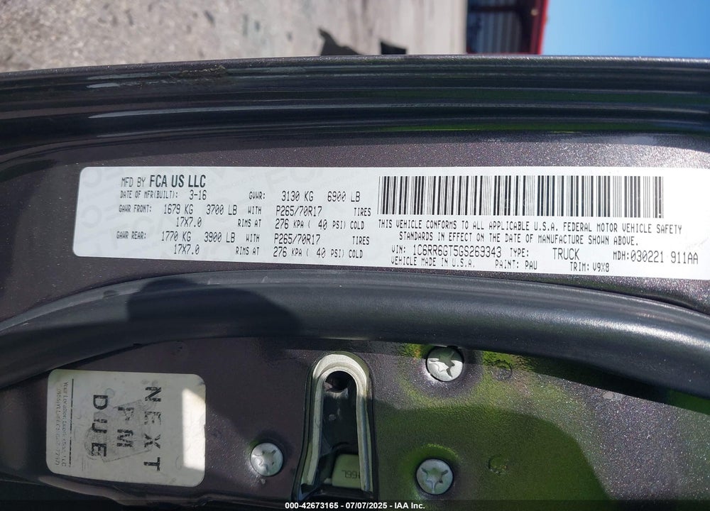 2016 RAM 1500 VIN: 1C6RR6GT5GS269343
