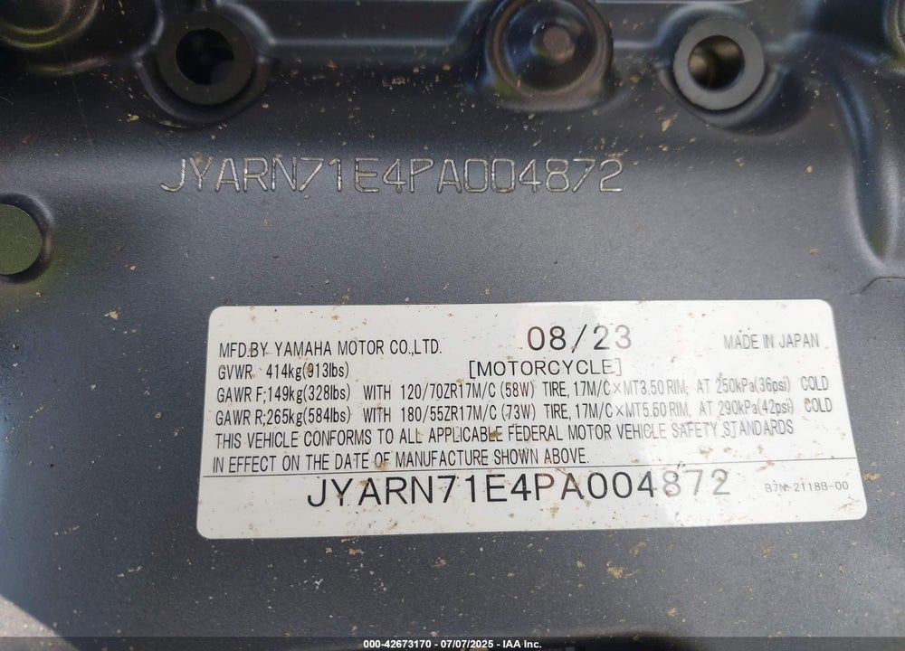 2023 YAMAHA MT09 VIN: JYARN71E4PA004872