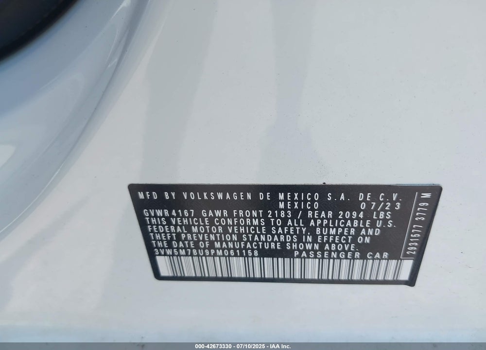2023 VOLKSWAGEN JETTA VIN: 3VW5M7BU9PM061158