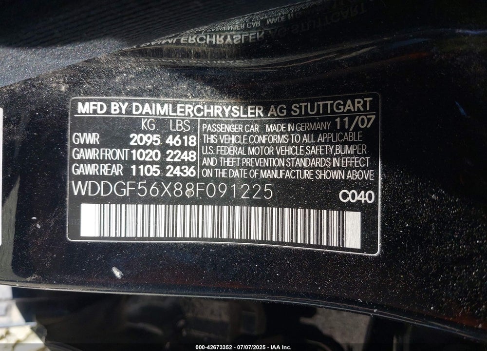 2008 MERCEDES-BENZ C 350 SPORT VIN: WDDGF56X88F091225
