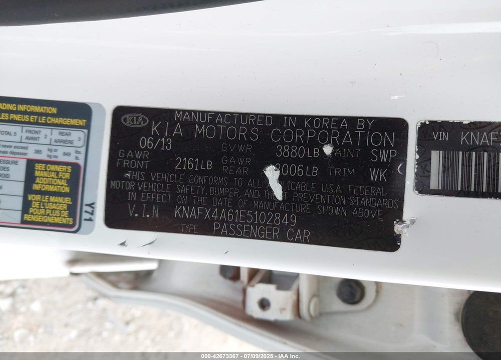 2014 KIA FORTE LX VIN: KNAFX4A61E5102849