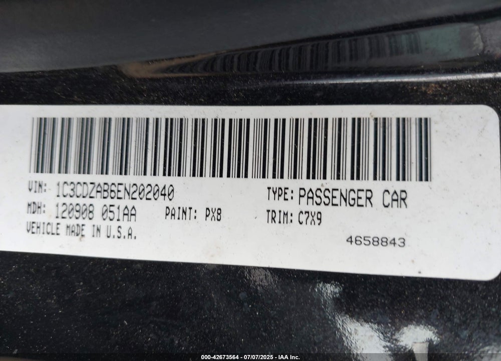 2014 DODGE AVENGER VIN: 1C3CDZAB6EN202040