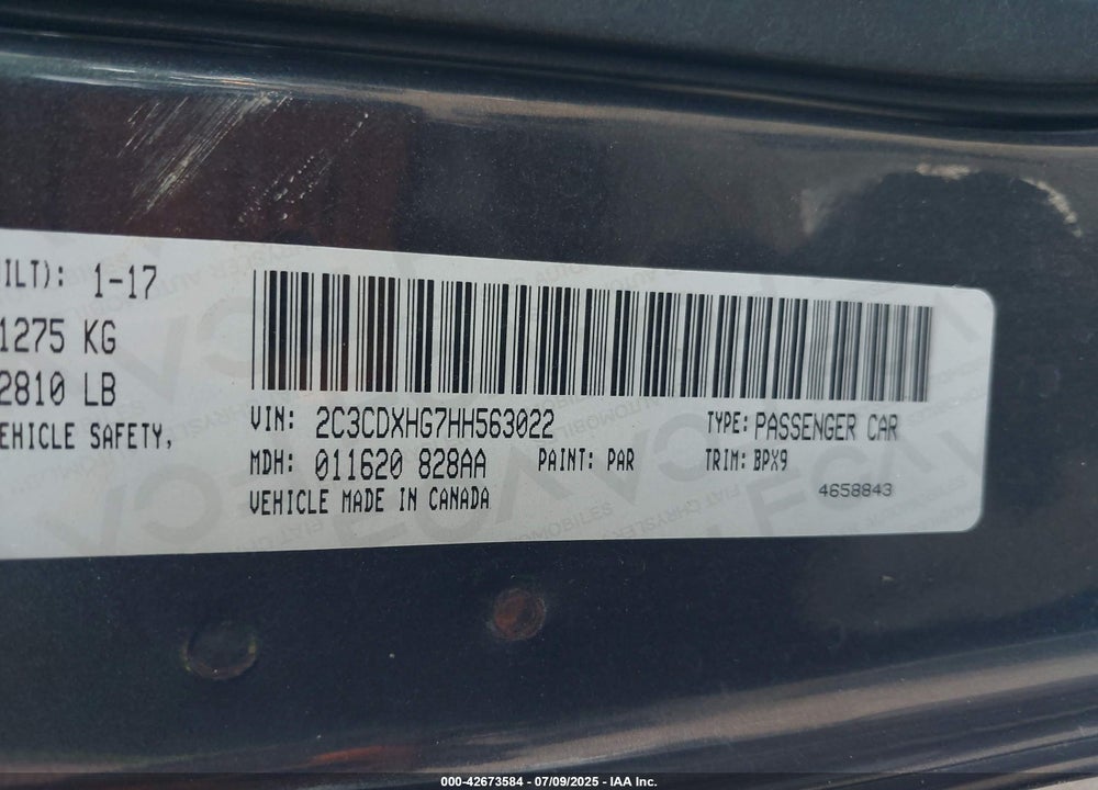 2017 DODGE CHARGER VIN: 2C3CDXHG7HH563022