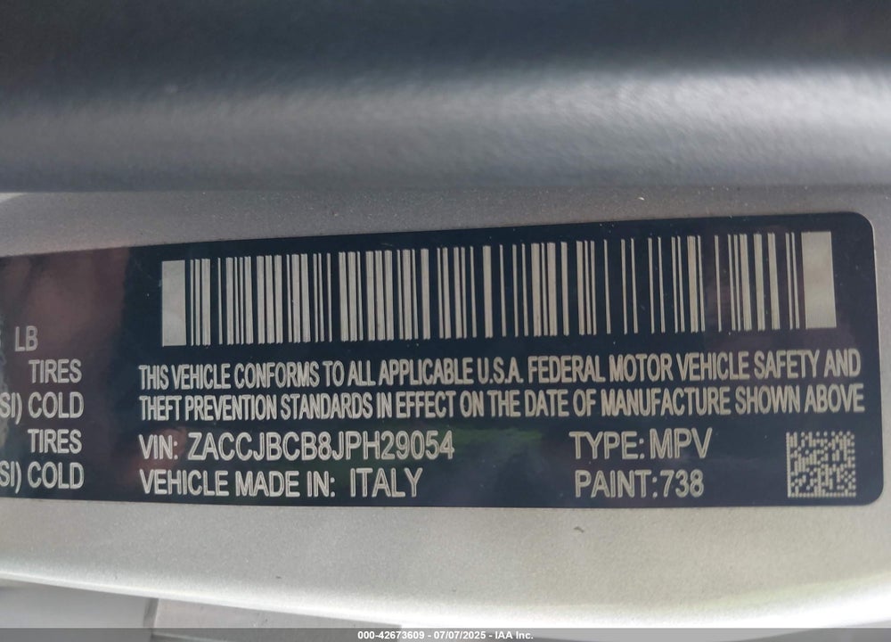 2018 JEEP RENEGADE VIN: ZACCJBCB8JPH29054