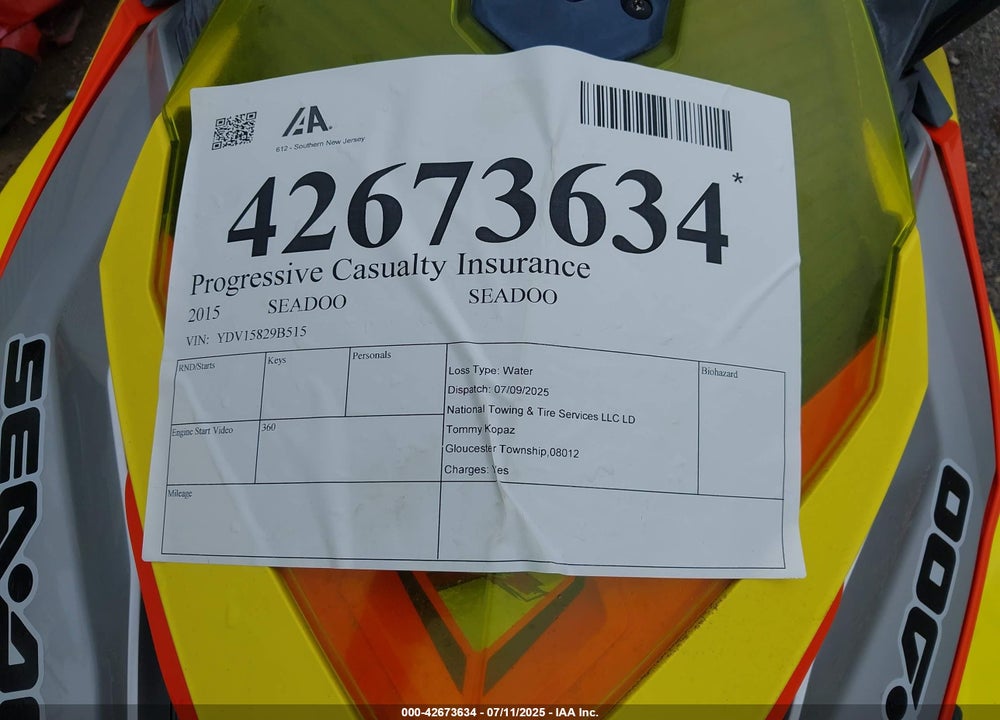 2015 SEADOO --- VIN: YDV15829B515