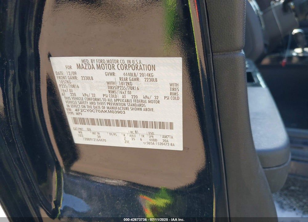 2010 MAZDA TRIBUTE VIN: 4F2CY0C70AKM03903