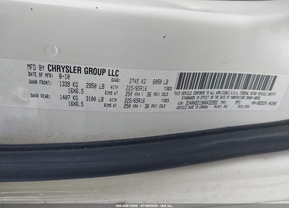 2010 DODGE GRAND CARAVAN VIN: 2D4RN5D19AR432993