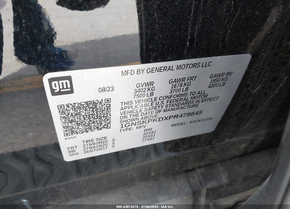 2023 CHEVROLET TAHOE VIN: 1GNSKPKDXPR478645