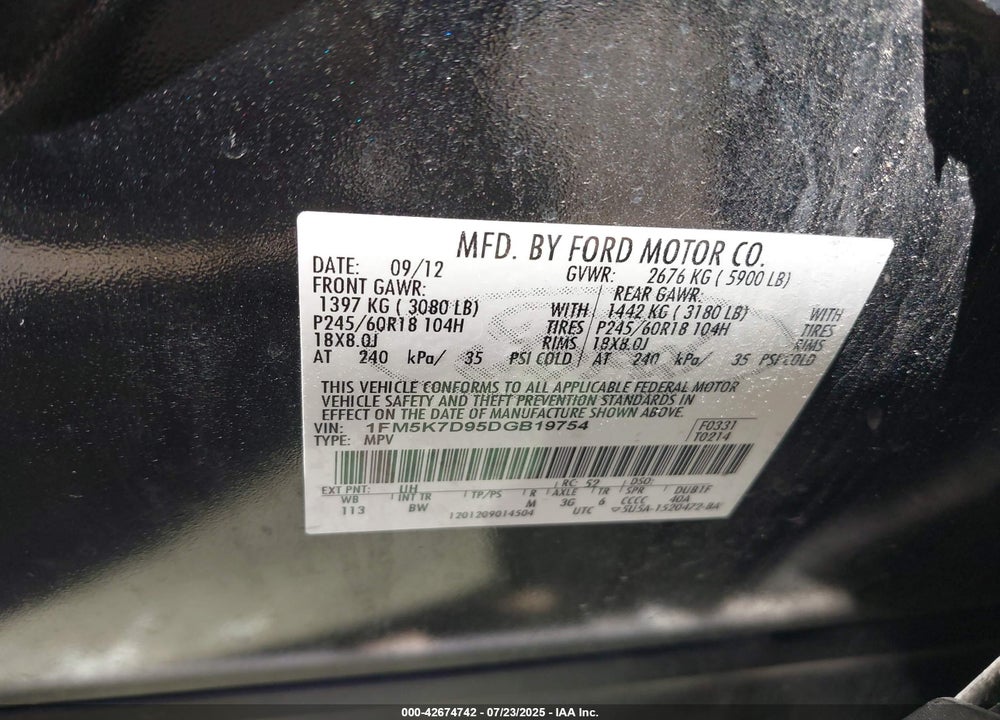 2013 FORD EXPLORER VIN: 1FM5K7D95DGB19754