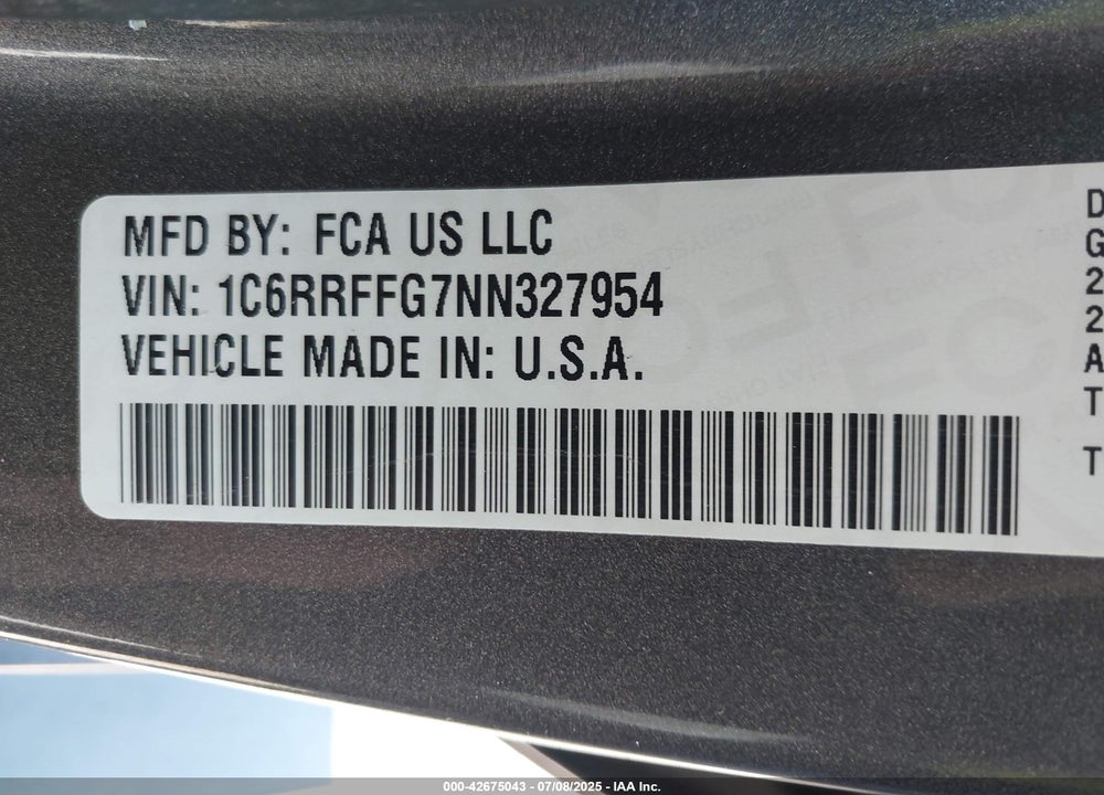 2022 RAM 1500 VIN: 1C6RRFFG7NN327954