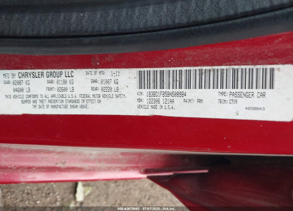 2011 DODGE AVENGER VIN: 1B3BD1FB5BN508984