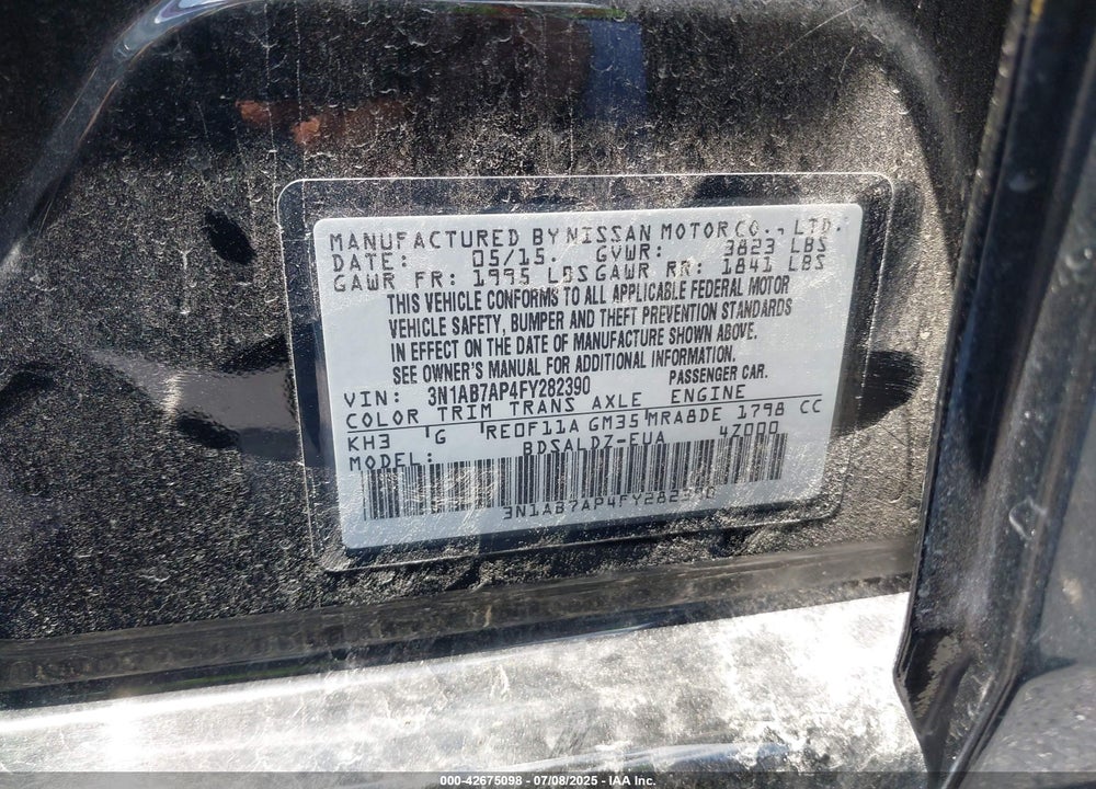 2015 NISSAN SENTRA SV VIN: 3N1AB7AP4FY282390