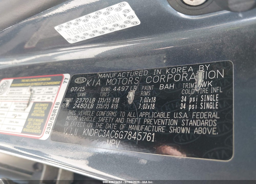 2016 KIA SPORTAGE VIN: KNDPC3AC6G7845761
