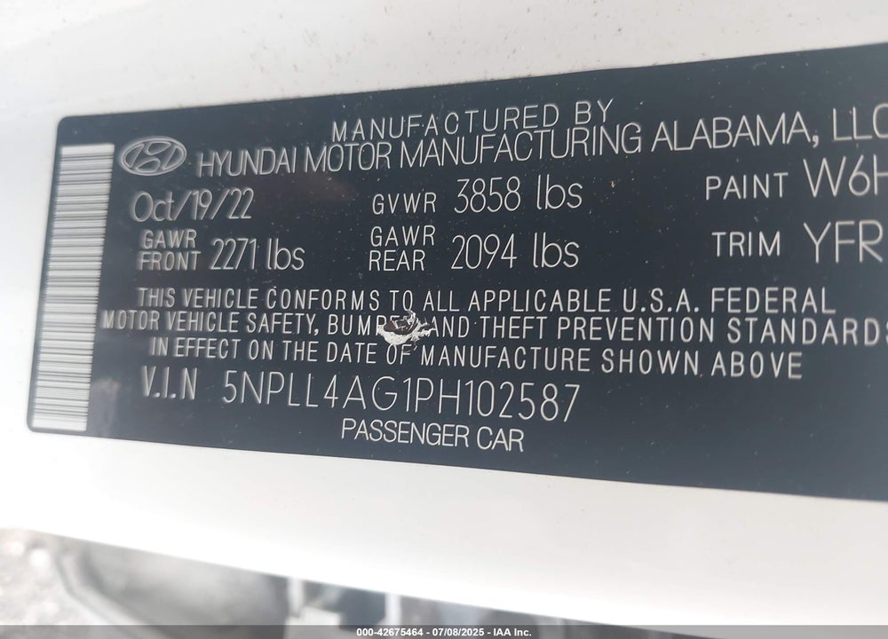 2023 HYUNDAI ELANTRA VIN: 5NPLL4AG1PH102587