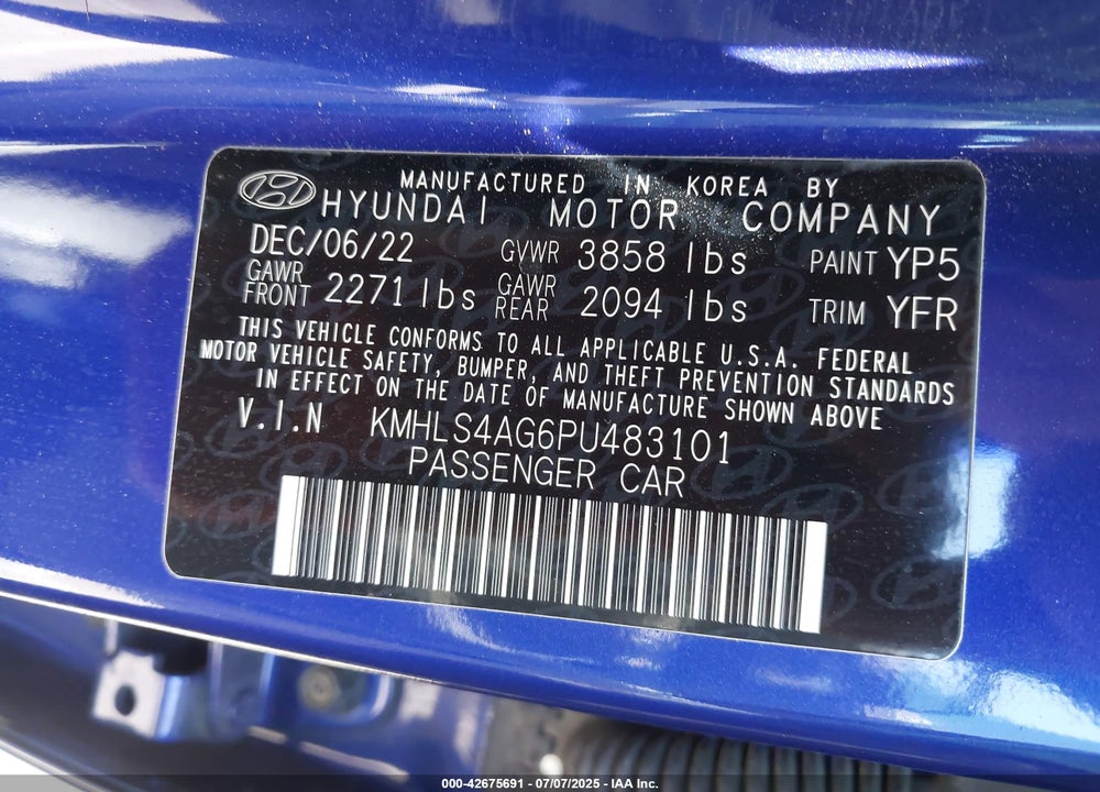 2023 HYUNDAI ELANTRA SEL VIN: KMHLS4AG6PU483101