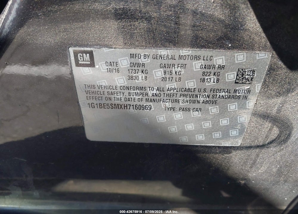 2017 CHEVROLET CRUZE VIN: 1G1BE5SMXH7160969