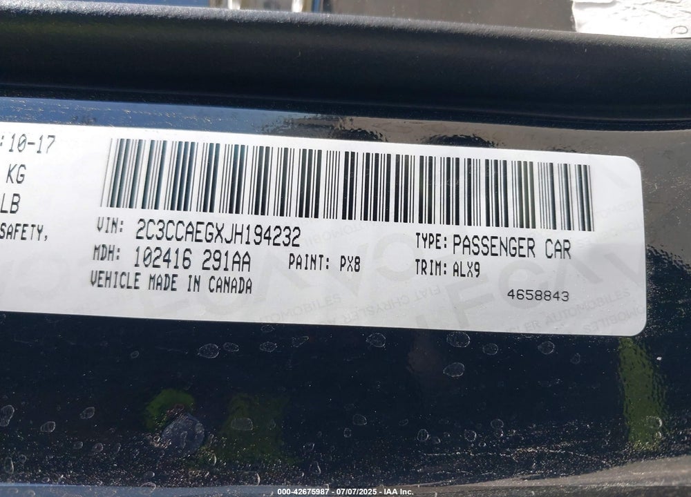 2018 CHRYSLER 300 VIN: 2C3CCAEGXJH194232
