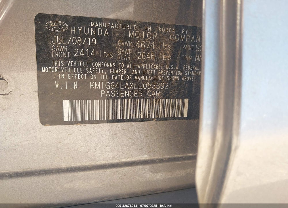 2020 GENESIS G70 2.0T RWD VIN: KMTG64LAXLU053392