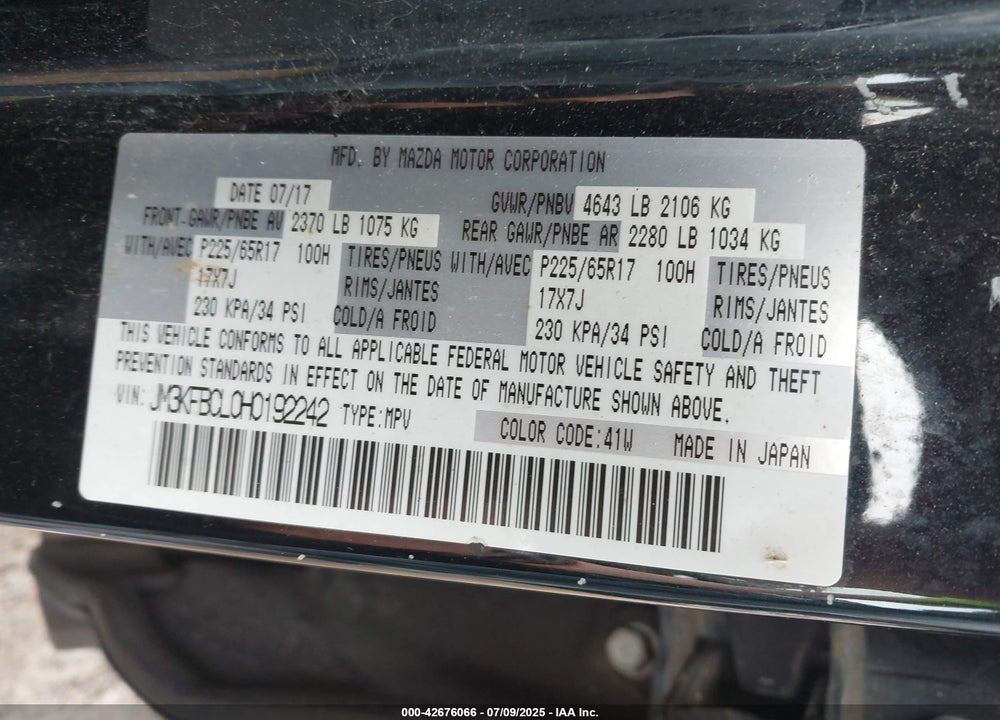 2017 MAZDA CX-5 VIN: JM3KFBCL0H0192242