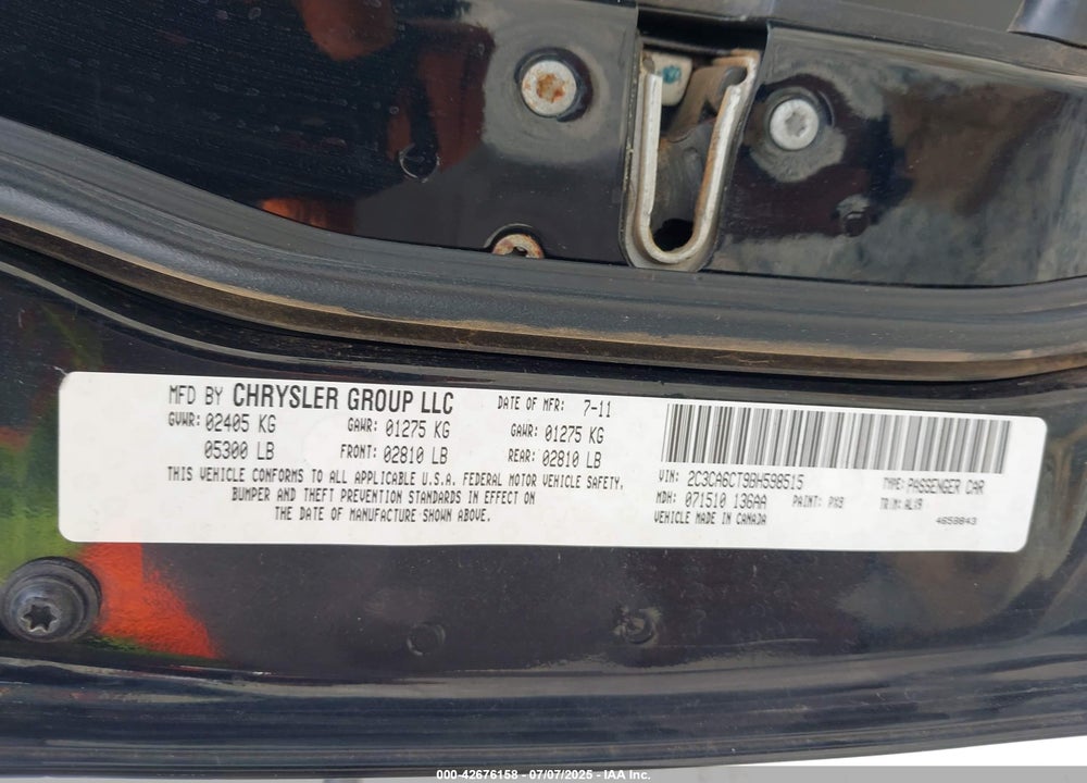 2011 CHRYSLER 300C VIN: 2C3CA6CT9BH598515