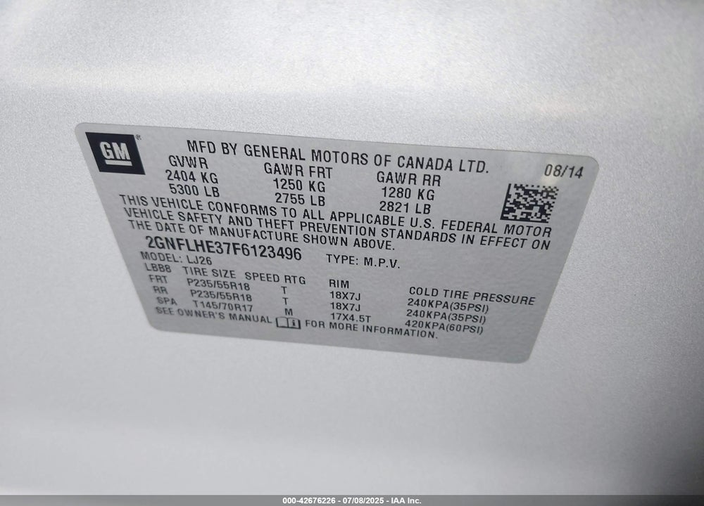 2015 CHEVROLET EQUINOX VIN: 2GNFLHE37F6123496