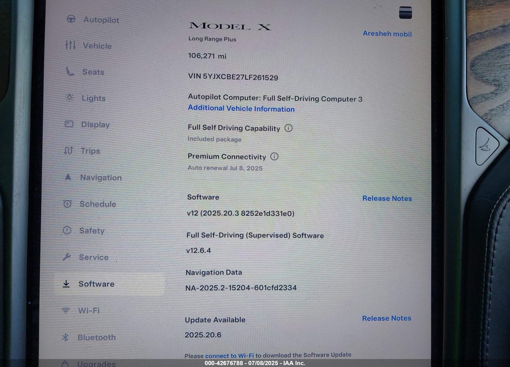 2020 TESLA MODEL X VIN: 5YJXCBE27LF261529