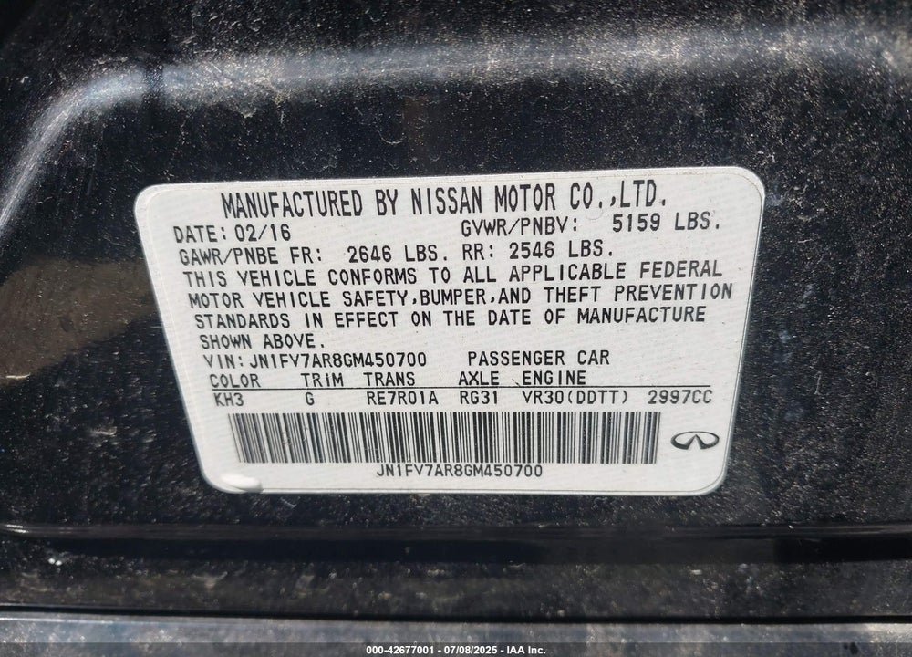 2016 INFINITI Q50 VIN: JN1FV7AR8GM450700