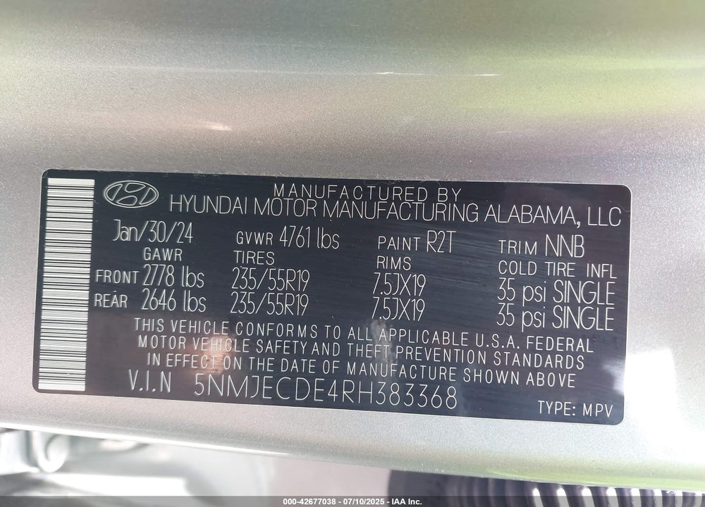 2024 HYUNDAI TUCSON VIN: 5NMJECDE4RH383368